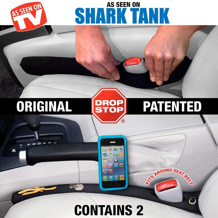 A person is installing a black, patented car accessory called 