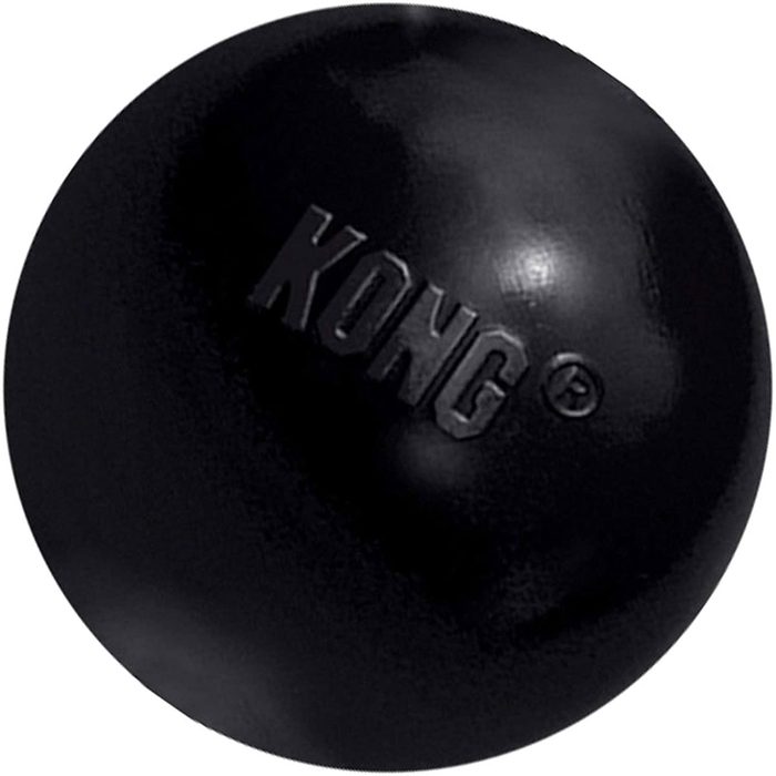A round, black rubber ball with 