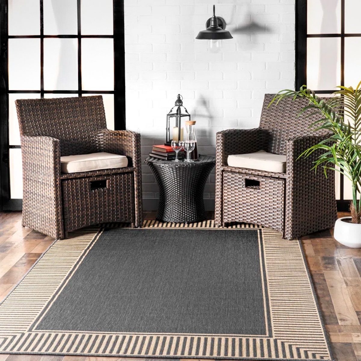 Arbab Bordered Machine Woven Power Loomed Gray Indoor Outdoor Patio Rug Ecomm Wayfair.com