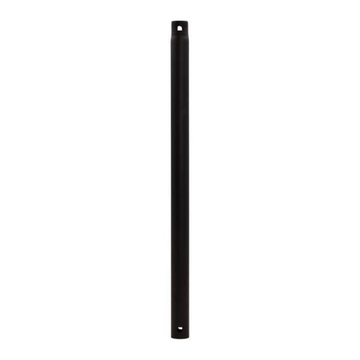 A vertical black pole stands upright, showcasing a smooth surface with a small hole at the top, set against a plain white background.