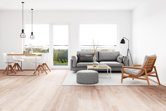 Modern living room with dining room